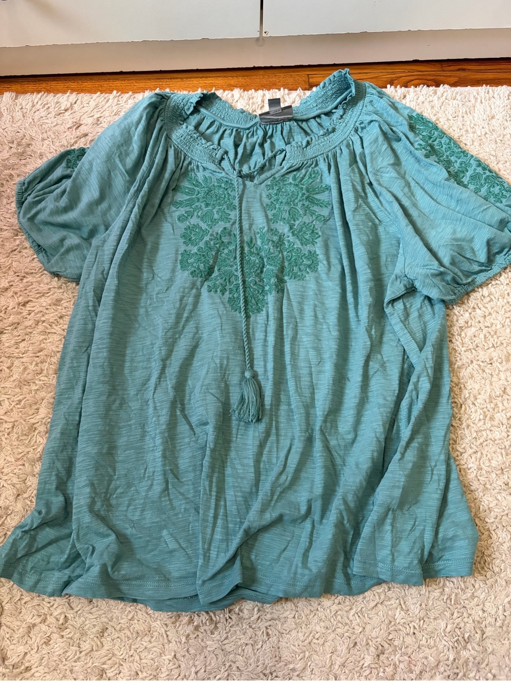 Teal Embroidered Top - Women